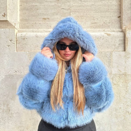 Eco Pelliccia Celeste Polvere