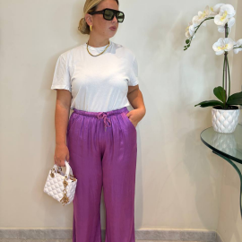 Pantalone in raso viola